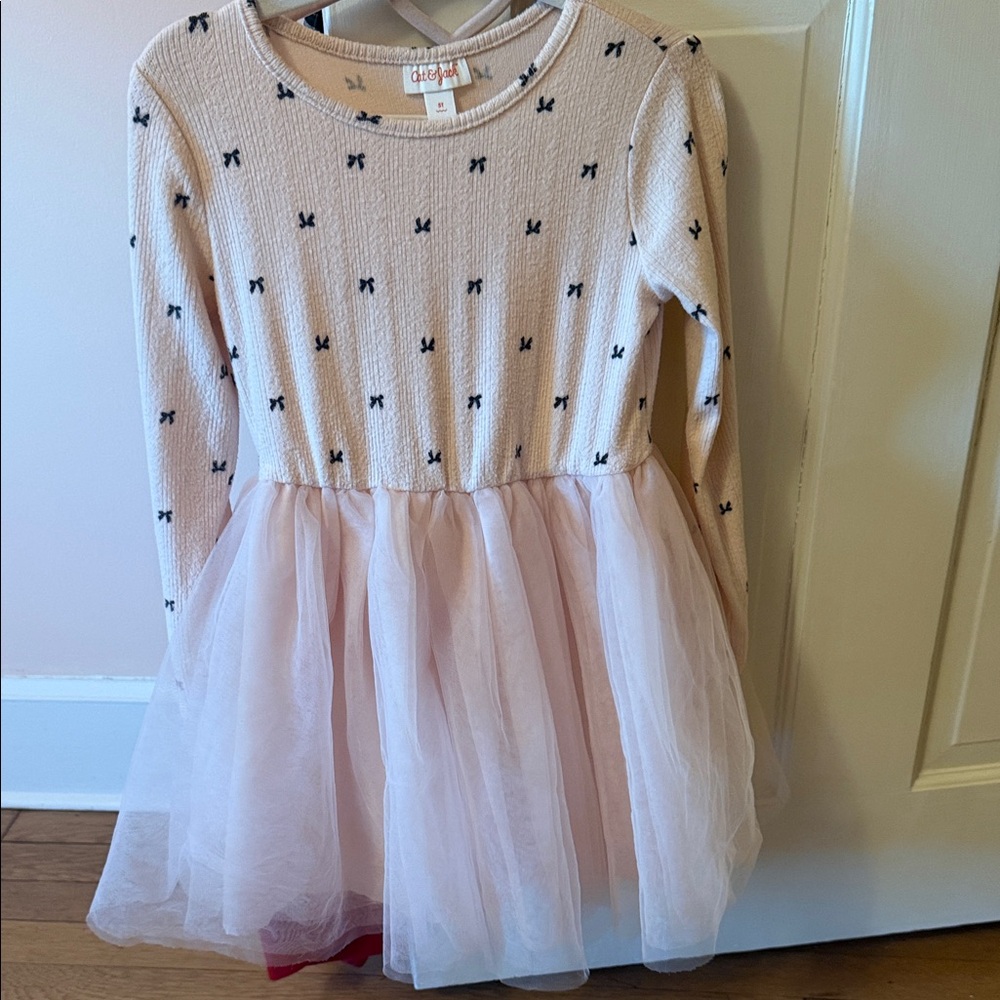 Cat & Jack Girls' Pale Pink Bow Tulle Dress sz 5T